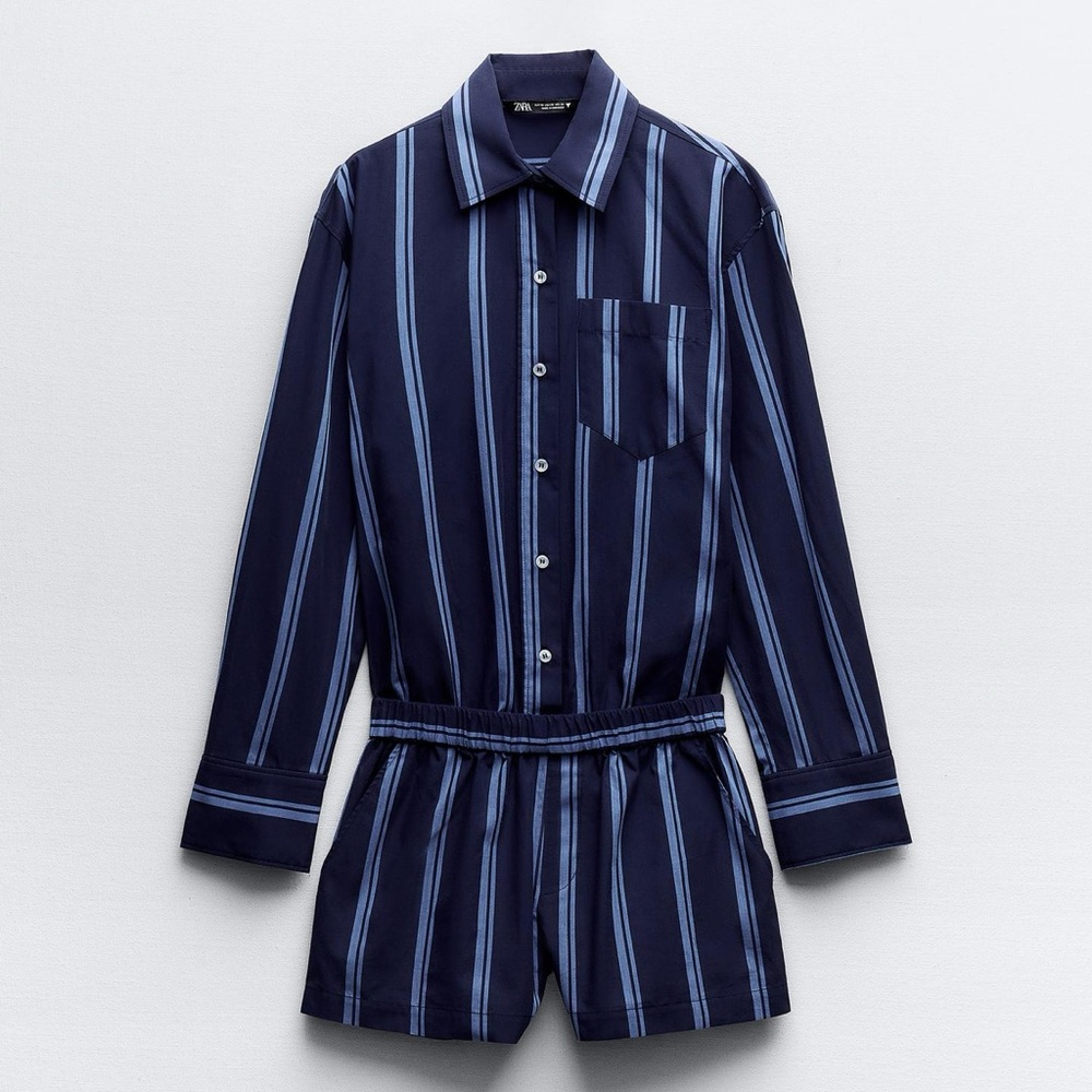 Zara Navy and Light Blue Striped romper, size S